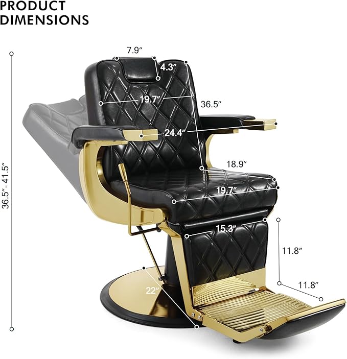 Artist hand All Purpose Barber Chair Wide Backrest Reclining Salon Chair for Hair Stylist Tattoo Chair Makeup Chair for Salon Equipment (Gold)