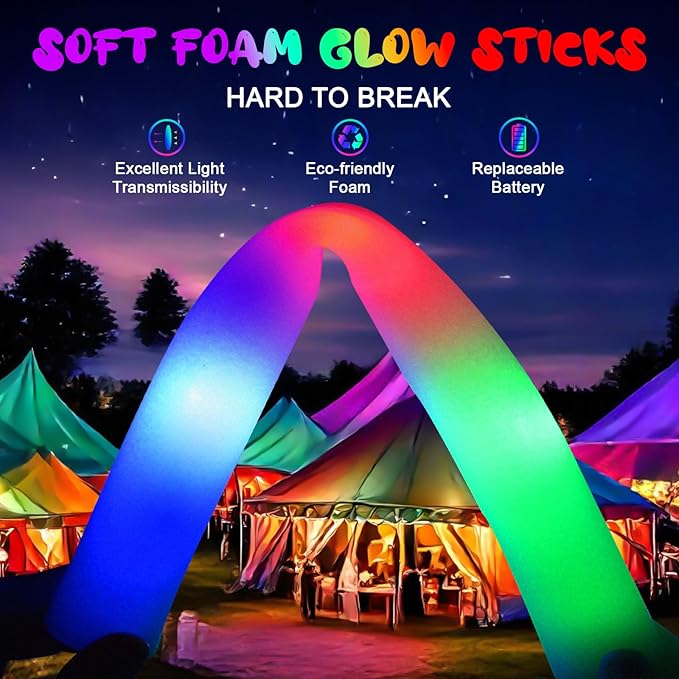 205 PCS Foam Glow Sticks, Glow Sticks Bulk Party Pack, Glow In Tthe Dark Party Supplies, Glow Foam Sticks Bulk with 3 Modes Colorful Flashing, Foam Light up Sticks for Wedding, Raves, Birthday