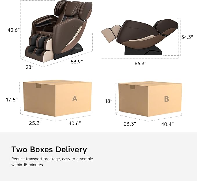 2025 Massage Chair Full Body, Zero Gravity Recliner with 6 Auto Modes, Foot Massage, Heating, Bluetooth, Brown