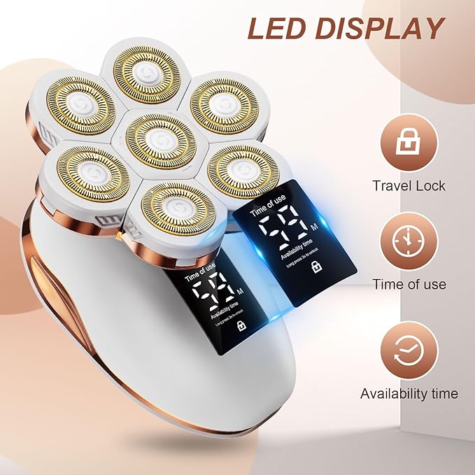 2-in-1 Electric Razors for Women, Wet/Dry 7D Rechargeable Rotary Shaver for Legs, Water Resistant Grooming Kit - Electric Razors for Women, Facial Hair Removal, Bikini Trimmer, Lips - Gentle Hair Remo