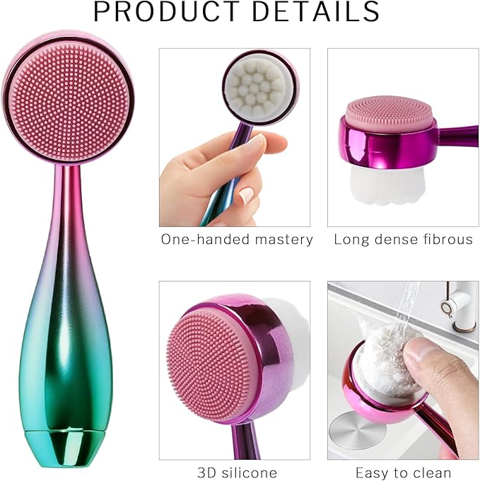 Face Brush 2 in 1, Facial Cleansing Brush Double Sides, Facial Exfoliation Scrub Brush Silicone Manual Face Scrubber Brush for Gentle Deep Pore Cleansing, Skincare (Green, 2 Pack)