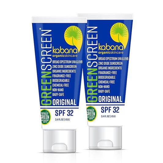 Green Screen Organic Zinc Oxide Sunscreen SPF 32 - Original - Vegan - Soy Free - Gluten Free - 6.8 fluid ounces/230g - TSA Carry On Compliant