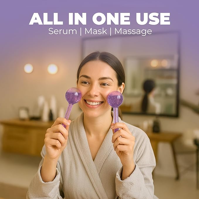 Ice Globes for Face 2Pcs – Enhancing Daily Beauty with Ice Globes for Facials, Skin Tightening & Anti-Aging – Perfect Facial Ice Globes for Puffiness & Wrinkles of Face, Neck & Eyes – Purple