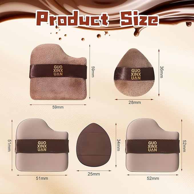 2 Box Guoxiaoniu Chocolate Color Quick Makeup Foundation Puff Set，Sponge Air Cushion Powder Puff，Mini Powder Puff Collection (1 Box of 6 PCs)