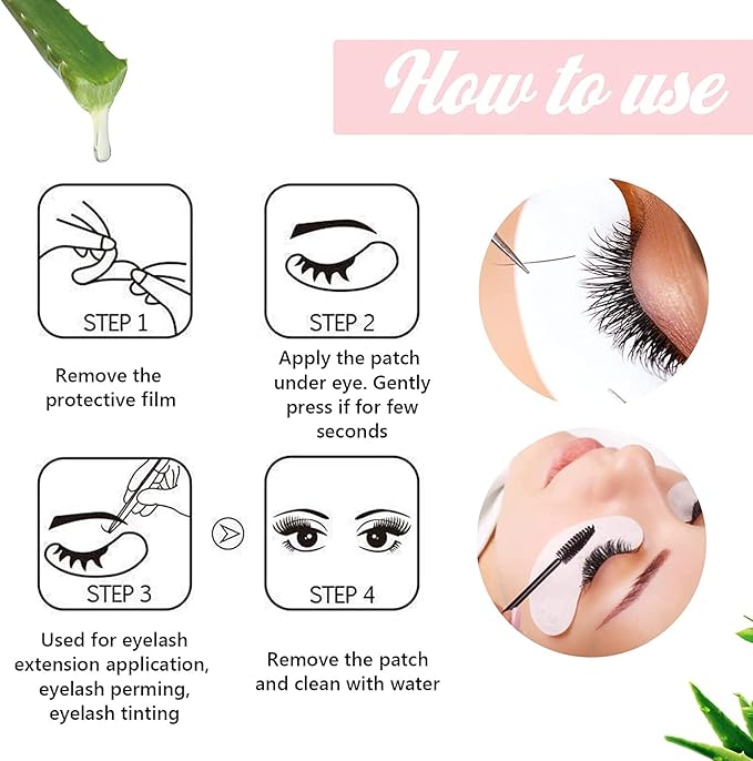 100 Pairs GreenLife Natural Hydrogel Eye Gel Pads - Collagen and Aloe Vera Patches for Under Eyes - Eyelash Extension Kit