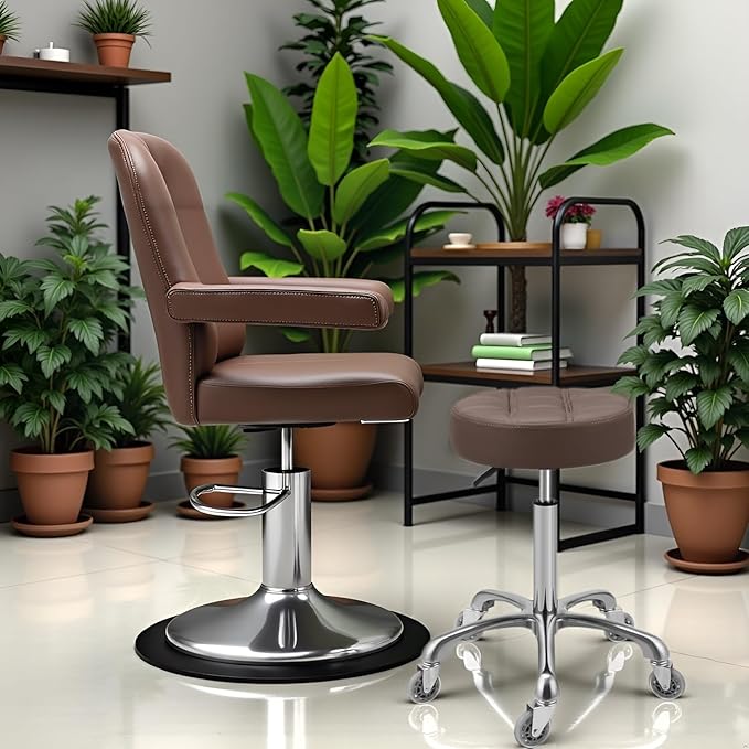 Kaleurrier Adjustable Rolling Stool for Salon: Heavy Duty Swivel Chair with Wheels for Hairdresser Esthetician Lash Tech - Spa Home Office Kitchen Dental Tattoo Shop Use - Seat Height 22”-30” - Brown