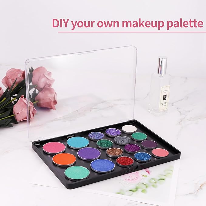 Large Empty Magnetic Eyeshadow Palette with Clear Top, Travel Makeup Organizer with 40Pcs Adhesive Metal Stickers For DIY Your Own Powder Palette (Large Palette - 7.87”x5.51”)