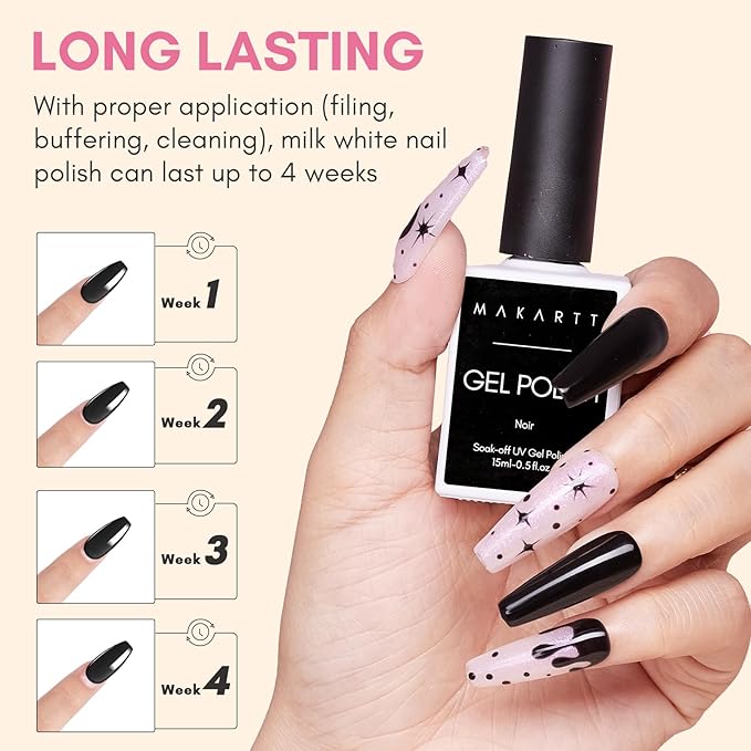 Makartt Black Gel Nail Polish 15ml, Noir Soak Off Gel for DIY Manicure & Nail Art Designs, UV/LED Light Cured, Long-Lasting Finish for Home & Salon Use