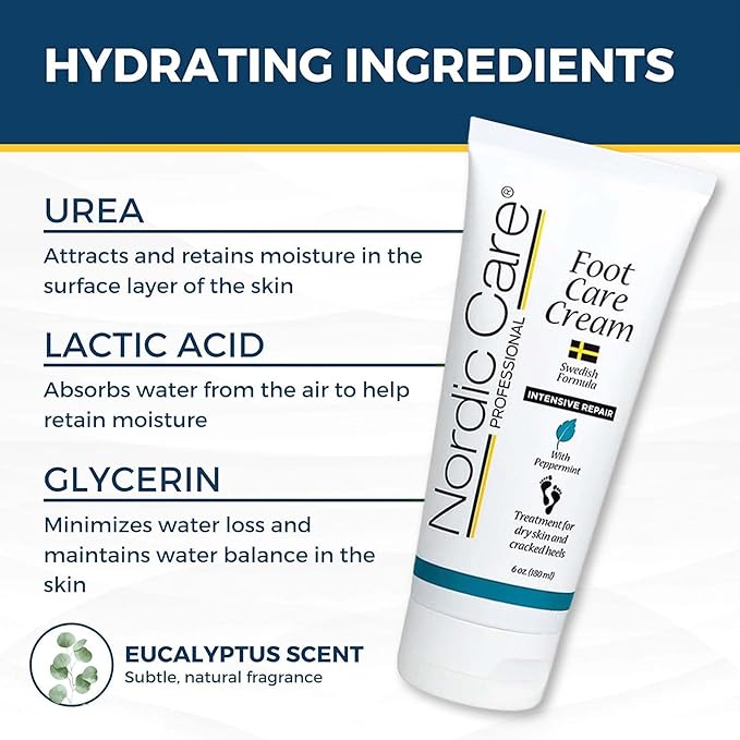 Nordic Care peppermint Foot Care Cream - Intensive Repair Foot Cream With Eucalyptus & peppermint Oil For Dry Feet & Cracked Heels, Foot Care Cream Provide Deep Hydration | (6 oz, Pack of 1)