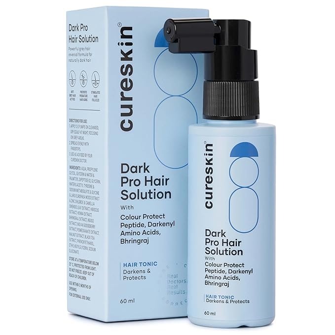 Cureskin Anti Grey Hair Serum | Gradually Reduces Gray Hair on Head & Beard Without Dye | Restores Natural Hair Colour with Peptide-52, Acetyl Tyrosine & Larix Extract | Peroxide & Ammonia Free