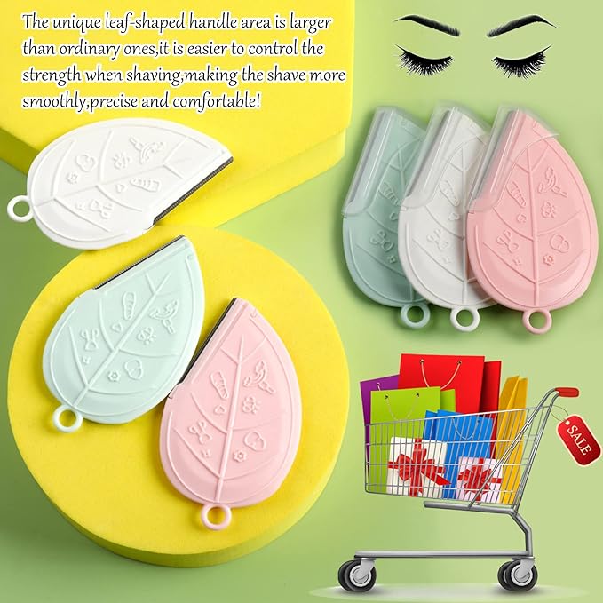 ONEUPIN 12PCS Eyebrow Trimmer Set Stainless Steel Leaves Curved Eyebrow Razor Trimmer Facial Shaver Razor Brow Shaper Suitable for Any Skin Type Hair Removal Accessories for Men Women（White）