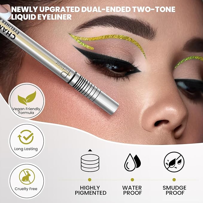 Black and Multichrome Waterproof Liquid Eyeliner, Stay All Day Eye Liner Pen with Precise Tips for Women, Smudge-Proof & Transfer-Resistant, Vegan & Cruelty-Free