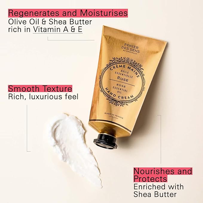 Panier des Sens Rose Hand Cream - Nourishing Shea Butter Hand Cream for Dry Cracked Hands 97% Natural Ingredients - Dermatologically Tested Hand Lotion for Woman Made in France, 2.5 fl oz
