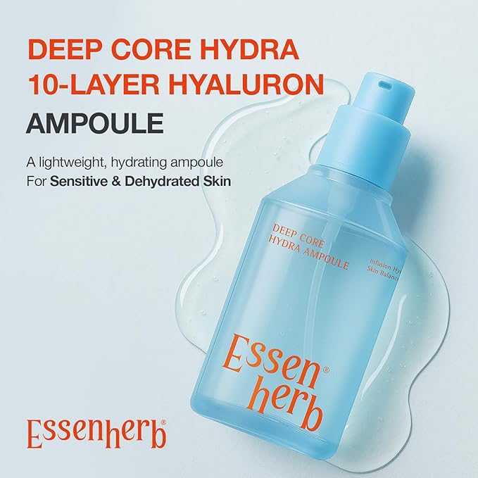 Deep Core Hydra Ampoule – Korean Skincare Moisture-Layering Serum with Hyaluronic Acid, Panthenol & Botanical Complex – Lightweight Hydration for Dry or Combination Skin – 4.05 fl oz (120ml)