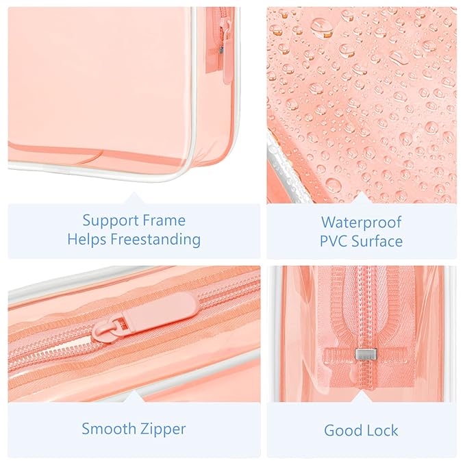 PACKISM TSA Approved Toiletry Bag - 3 Pack Quart-sized Clear Makeup Bags Fit Travel Size Toiletries, Carry-on Clear Travel Bag, Light Orange