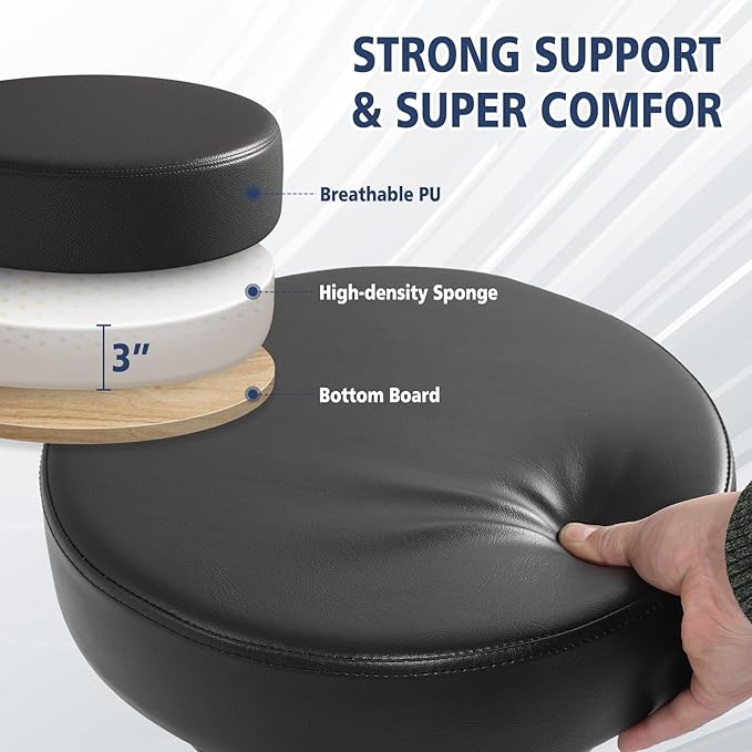 Rolling Stool with Wheels 400lbs Weight Capacity,Heavy Duty Lash Chair Adjustable for Tatoo Lab Massage Salon Spa Drafting Nail Teach,360 Swivel,Leather,Thick Seat Padding (Black)