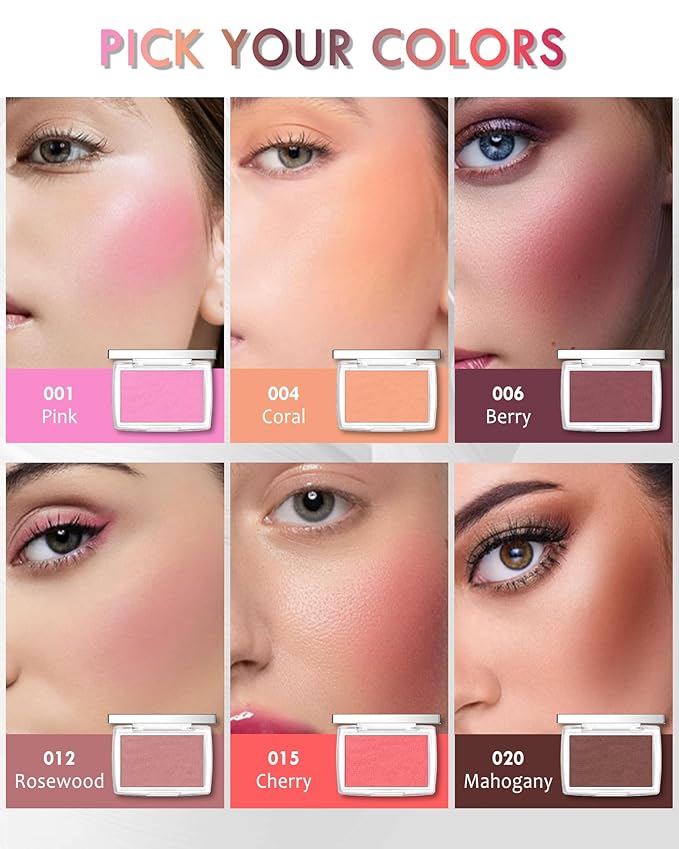 Powder Blush Palette, Matte Powder Makeup Blush for Cheeks, Natural Glow Face Blush Contour Palette, Lightweight, Smooth, Highly Pigmented Buildable Color, Long-lasting All-Day Face Enhancing -#Berry