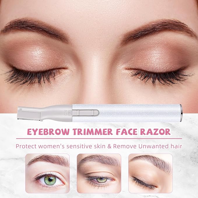 Chumia 2 Pcs Electric Eyebrow Trimmer Women Precision Face Razors Mini Shaver with Comb Christmas Women Gift Battery Operated Personal Epilator for Face Neck Fuzz Lips Leg(White, Pink)