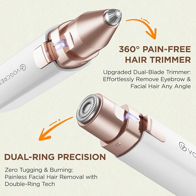 Rechargeable Facial Hair Remover for Women: 2 in 1 Electric Eyebrow and Facial Hair Remover - Suitable for Middle-aged Women’s Eyebrow, Chin, and Cheek Trimming - with Built-in LED Light (White)