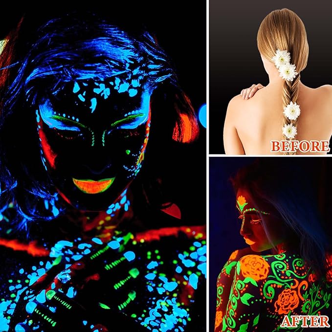 12 Pcs Glow in the Dark Face Body Paint,Blacklight Neon Face & Body Paints,Easily Cleanable Paint Set Neon Makeup Glow in the Dark Party Supplies