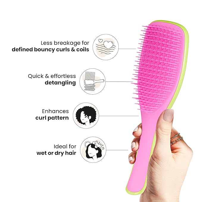 Tangle Teezer Ultimate Detangler Curly Hair Brush, Dry & Wet Hairbrush, Reduces Frizz & Breakage, for 3C to 4C Curly Hair Types, Cyber Lime & Pink