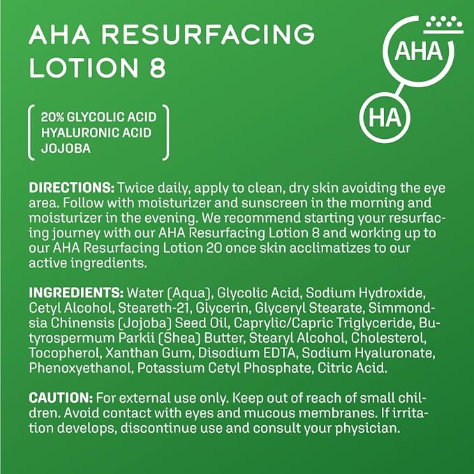 DCL Skincare AHA Resurfacing Lotion 8 with 8% Glycolic Acid, 1.7 Fl oz