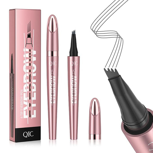 QIC Microblading Eyebrow Pen,Eyebrow Pencils for Women with 4-Fork-Tip, Waterproof Eye Brow Pencil Natural Hair-Like And Long-Lasting (Gray)