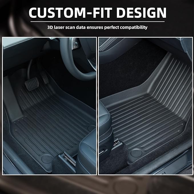 2025 2026 New Tesla Model Y Juniper Floor Mats 5-Seat,All Weather TPE Waterproof Anti-Slip Full Coverage Front & Rear Trunk Interior Accessories Floor Mat,Full Set 6 PCS