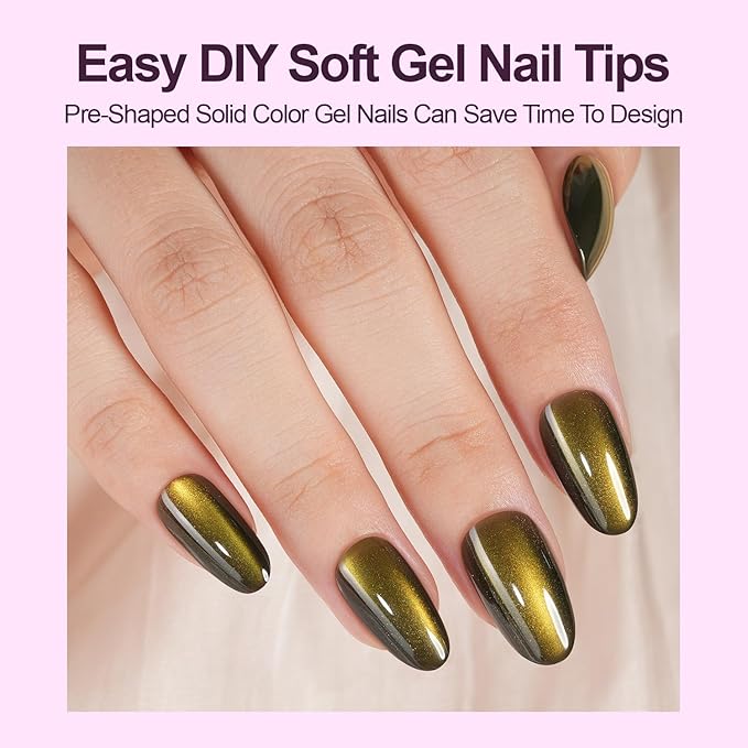 150Pcs Cat Eye Press on Nails, Plauva Short Oval Cat Eye Nail Tips, Glossy Glitter Fake Nails, Soft Gel Stick On Nails for Women and Girls 15 Sizes