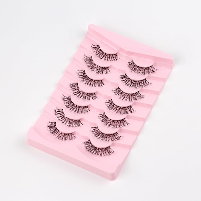 Lashes Cat Eye False Eyelashes Wispy 13MM Natural Lashes with Memory Band C Curl Lash Strips 3D Volume Fake Eyelashes Natural Look Siligli 7 Pairs