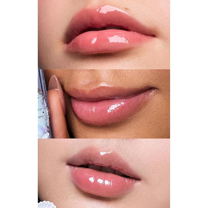 Flower Knows Shell's Jewel Nourishing Lip Glaze,Hydrating Lip Gloss with Hyaluronic,Moisturizing Plumping Oil,Non-Sticky Formula,0.16 fl.oz(P04 Seafoam Glow)