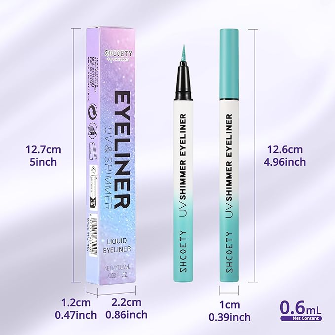 Metallic Neon Liquid Eyeliner, Glitter Neon Colored Eyeliners Pen, High Pigmented, Waterproof Smudge-Proof and Long-Lasting Metallic Eye Makeup for Halloween Christmas,Shimmer Turquoise