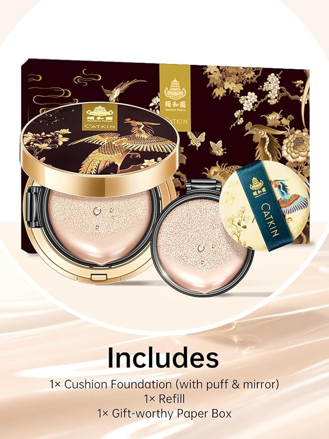 Catkin Phoenix Cushion Foundation Buildable Coverage Anti-Aging Serum Makeup, Sheer Satin Finish, Refill Included, Light Beige 0.46 Oz x 2, N11 BEIGE