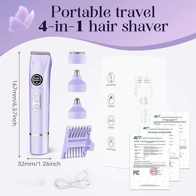 Bikini Trimmer for Women|Hair Removal Shaver - Painless Electric Razor, Cordless Body Shaver for Travel, Replaceable Lady Facial Razor|Trim Nasal/Eyebrows, IPX7 Waterproof&Easy Cleaning, Ceramic Blade
