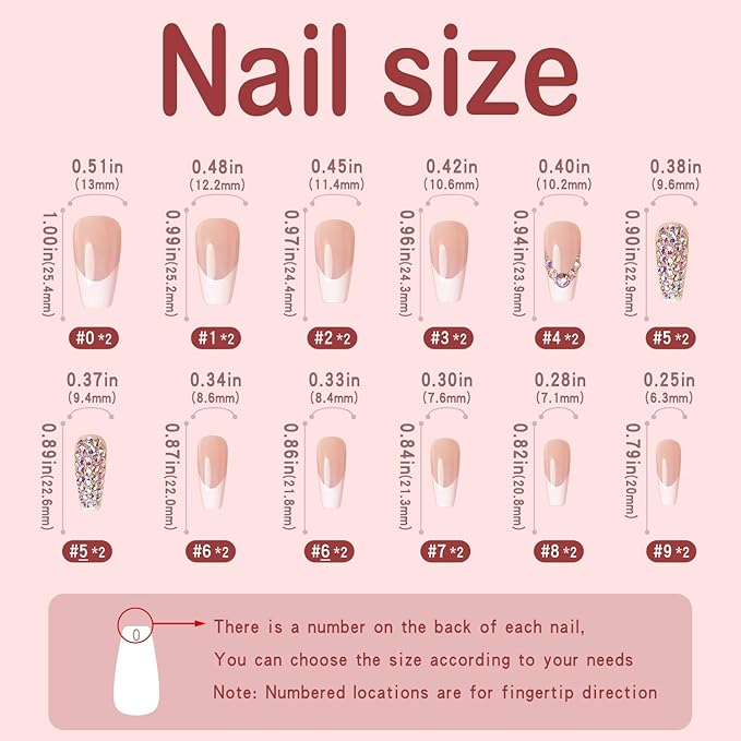 Yivaiks 24pcs Press on Nails Medium Length Coffin,Rhinestones Acrylic Fake Nails with glue kit，Glossy Crystal Ballerina Nails Press on， Stick On Nails for Women Girls