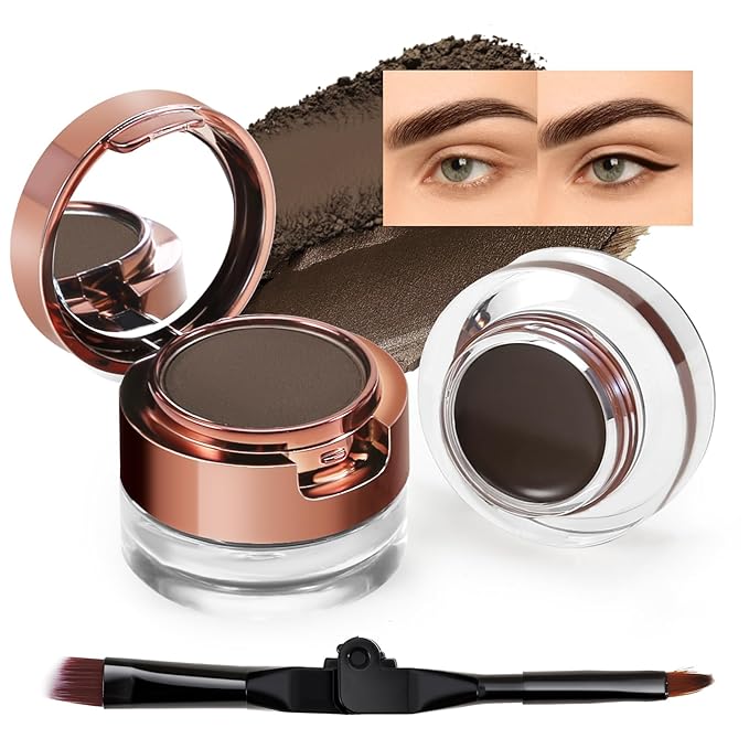Cream Eyebrow Duo Kit, Brow Powder and Eyeliner Gel, Eye Brow Pomade Waterproof Highly Pigmented, Filler Thicker Brows, with Dual Head Brush