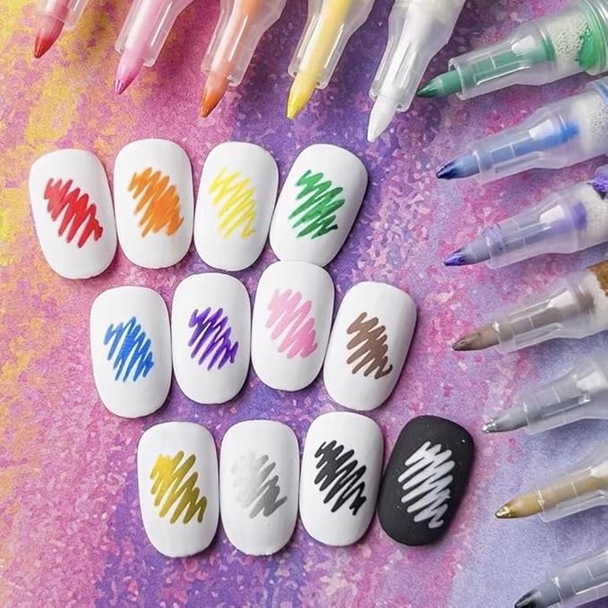 12 Colors Nail Art Pens Set, 2026 New Nail Art Pens for Painting Nails, Nail Art Markers Doodle Pen, Nail Art Tools for Dotting Drawing Painting Point Liner DIY, Quick Dry (3 Set, 0.5mm)