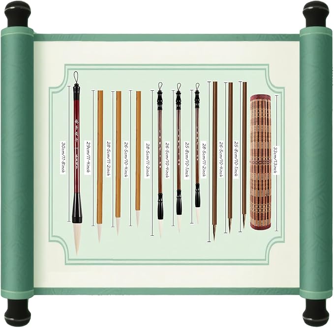 10-Piece Chinese Calligraphy Brush Set - Premium Writing Brushes for Beginners & Artists - with Roll-up Bamboo Brush Holder,Chinese Painting Brushes Set Flower Bird Line-Drawing Brushes
