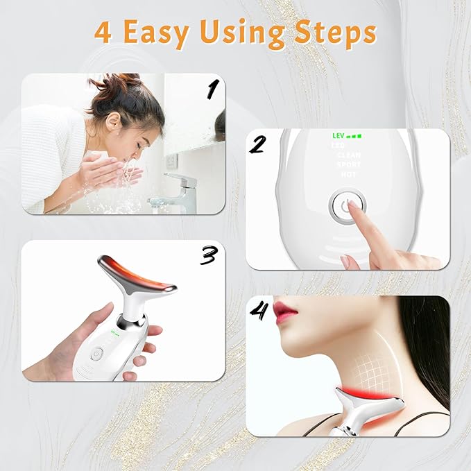 7 Color Face and Neck Massager for Skin Care, Multifunctional Facial Tool With Non-Slip Design, White