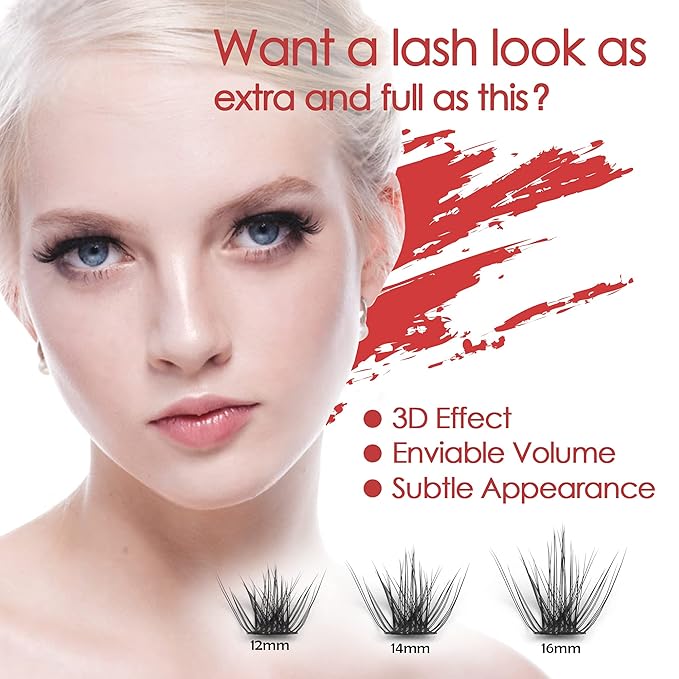 DIY Eyelash Extension, 3D Effect Individual Melt Flare Lash Cluster Natural Lashes Set, Home Eyelash Extension, D curl Lashes Pack 12mm,14mm (12MM-Sparkle)