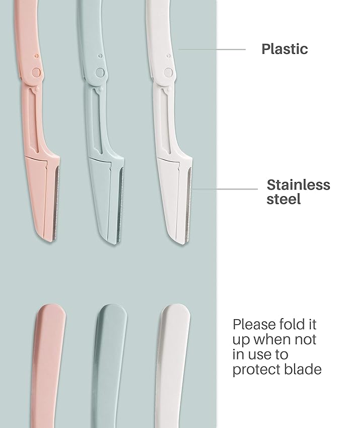 Eyebrow Razors for Women, 15 Pcs Safe Dermaplane Razor, Dermaplaning Tool for Face, Foldable Eyebrow Razor for Women and Men that Helps Smooth the Skin, 3 Colors