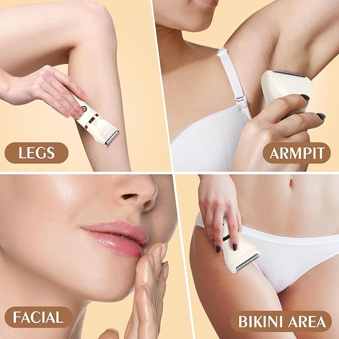 Ufree Bikini Trimmer Electric Razors for Women, Rechargeable Pubic Hair Trimmer Electric Shaver for Legs Body Hair, Bikini Shaver IPX7 Waterproof, White