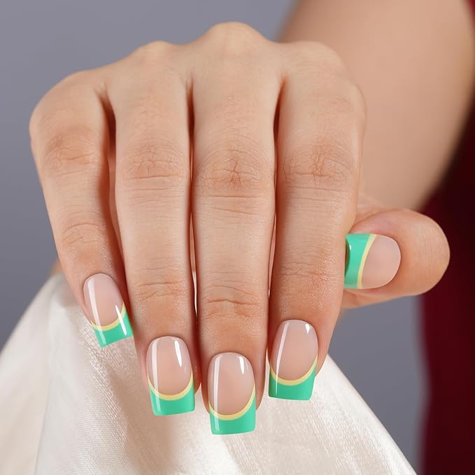 150Pcs French Tip Press On Nails, Short Square Press On Nails, Soft Gel Stick On Nails Reusable Fake Nails for Women 15 Sizes