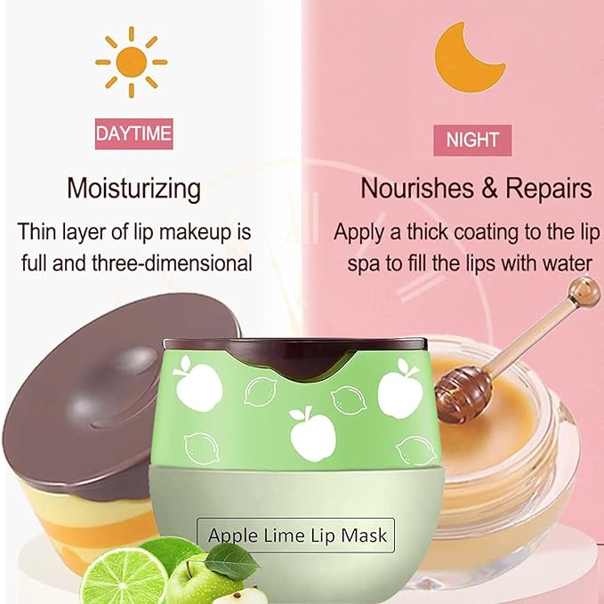 Bee Lip Balm Honey Pot, Strawberry & Honey Moisturizing Propolis Lip Mask, Hydrating & Prevention Dry and Cracked Lip Scrubs Exfoliator, Reduces Lip Lines (Green)