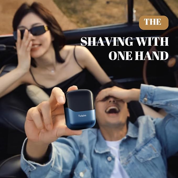 Electric Foil Shaver for Men: Portable Electric Razor for Beard/Face - 3 Floating Blade LED Display USB-C Fast Rechargeable - IPX7 Waterproof for Travel & Home - Blue