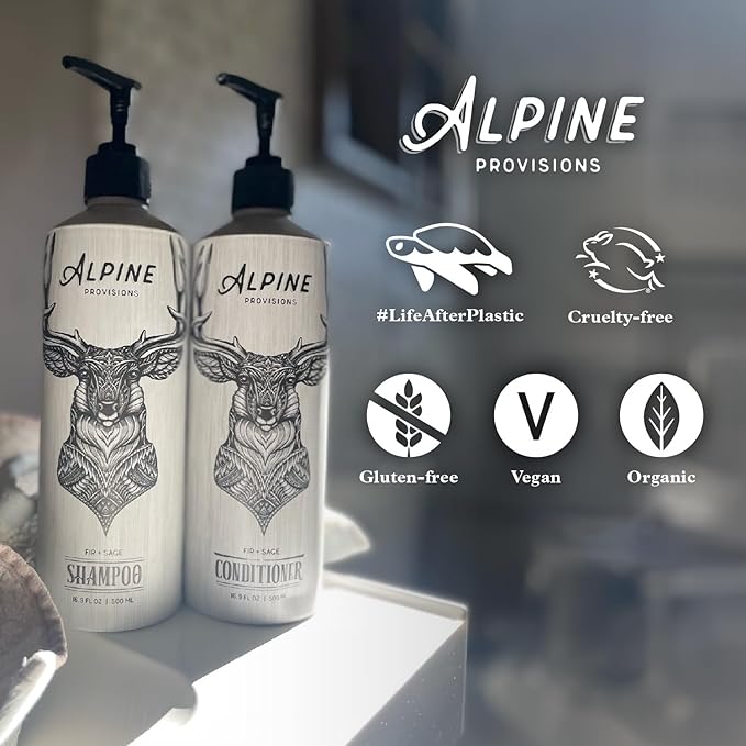 Alpine Provisions Fir & Sage Natural Conditioner - Moisturize, Repair, & Strengthen with Essential Oils, Sunflower oil & Aloe Vera, Vegan, Sulfate - Nourishing Plant-Based Hair Care - 16.9 FL Oz