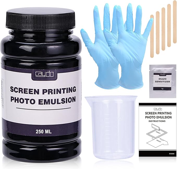 Caydo Screen Printing Photo Emulsion (8.5 oz), Diazo Sensitizer(1g), Measuring Cup, Gloves, and 5 Stir Sticks, Pre-Sensitized Photo Emulsion Screen Printing Supplies for Screen Printing and Fabric