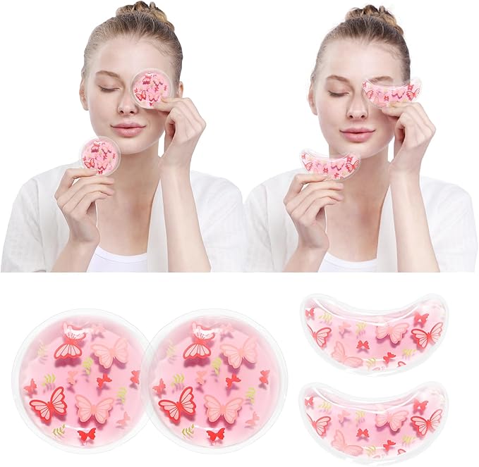 Gel Ice Pack Reusable Cooling Eye Pads and Under Patches,Eye Hot Cold Treatment for Redness,Pain Relief Relax (Butterflies)
