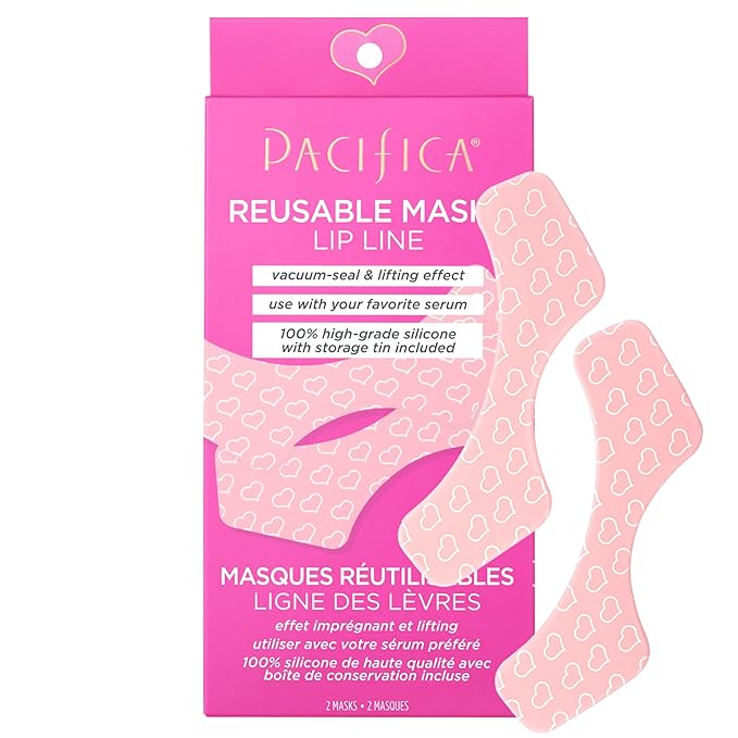 Pacifica Beauty Reusable Lip Line Mask, Skincare, Silicone Mask, For Fine Lines and Wrinkles, Lift and Firm, Pair with Serum, Storage Tin Included, Skin Care, Face Masks Skincare, Vegan, 2 Pieces