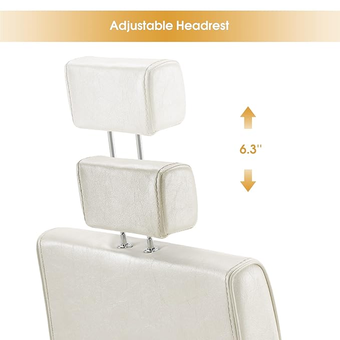 BarberPub Barber Chair Reclining Salon Chair for Hair Stylist, Antique Hair Spa Salon Styling Beauty Equipment 3127(White)